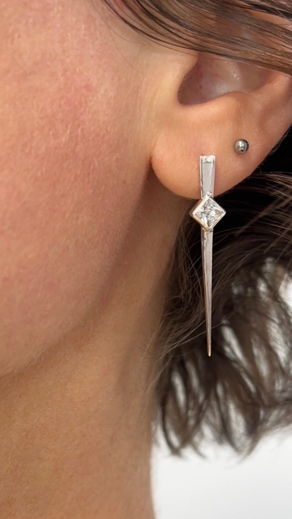 long spike earrings / white sapphire