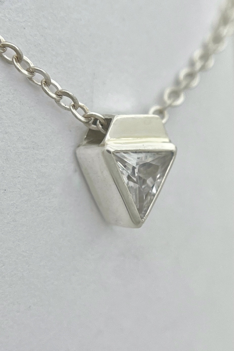 tiny triangle necklace / white cubic zirconia