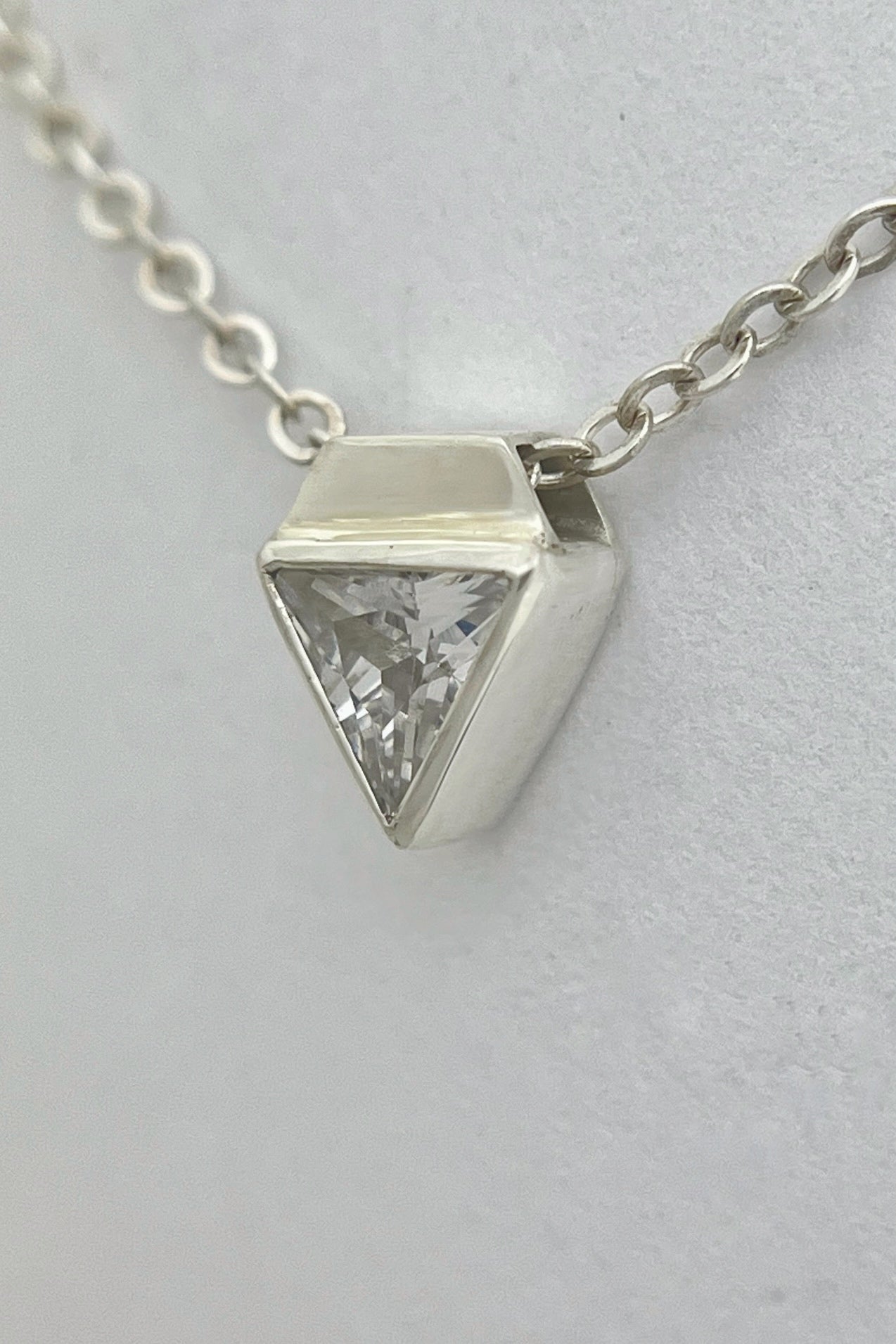 tiny triangle necklace / white cubic zirconia