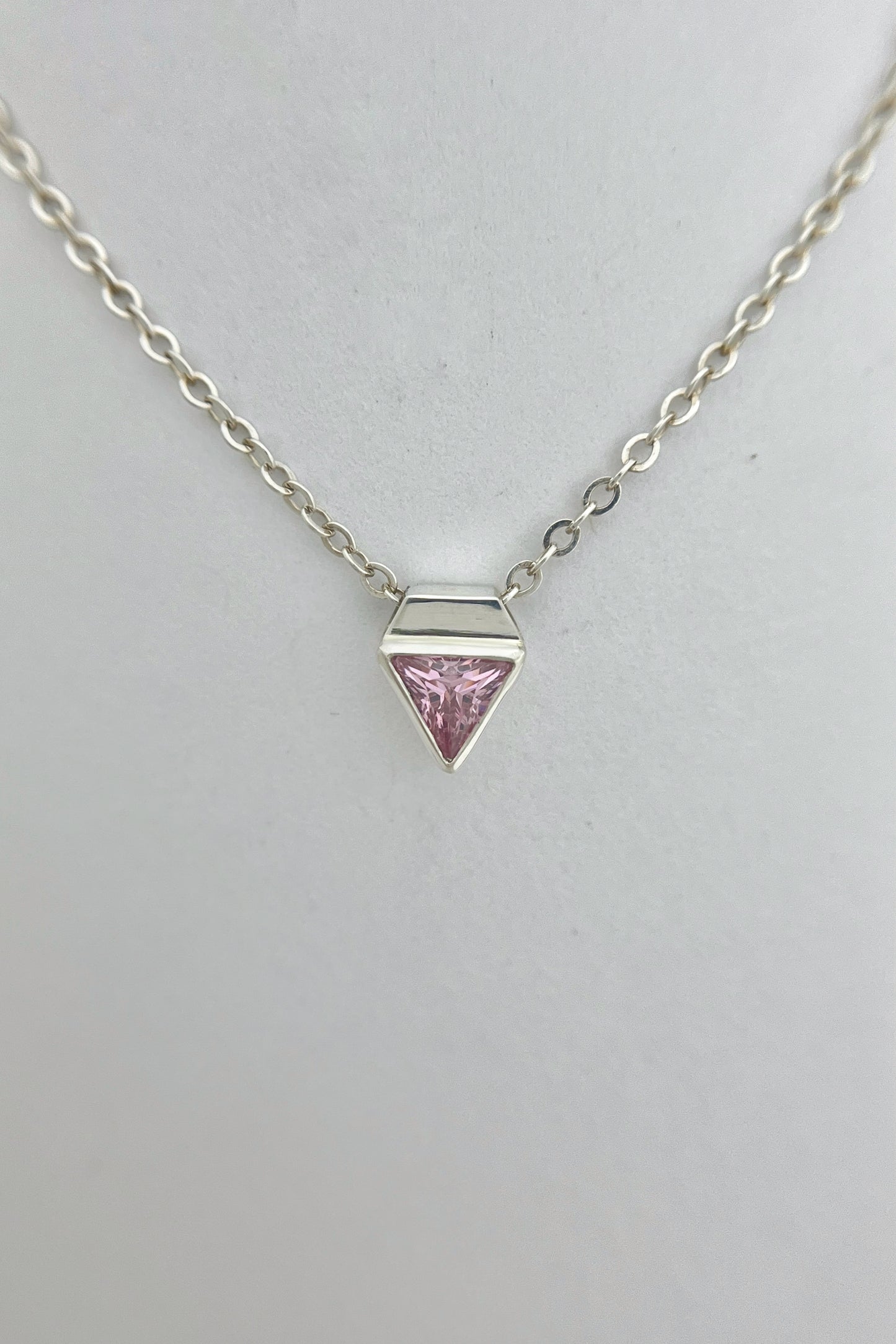 tiny triangle necklace / pink cubic zirconia
