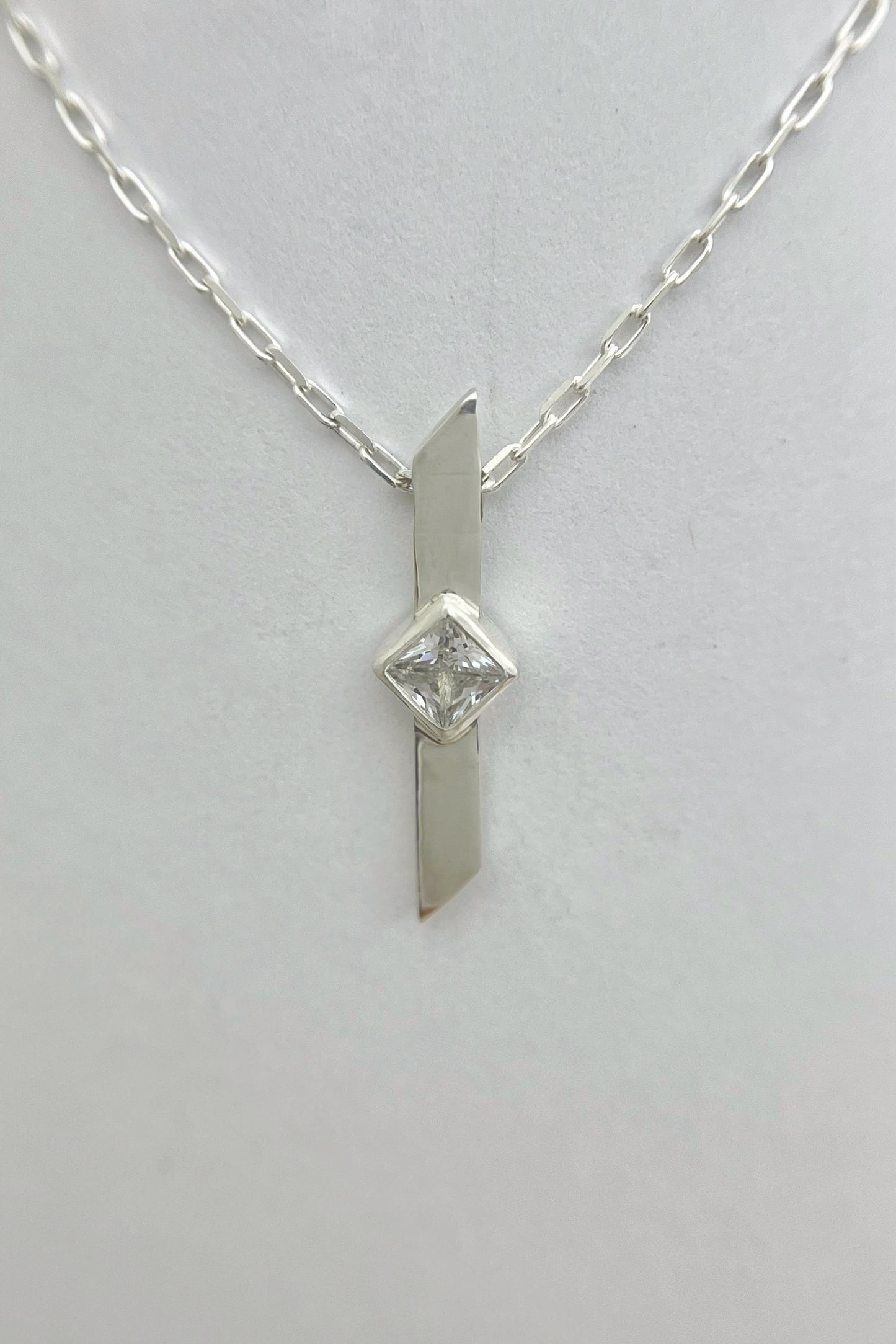 warp necklace / white cubic zirconia