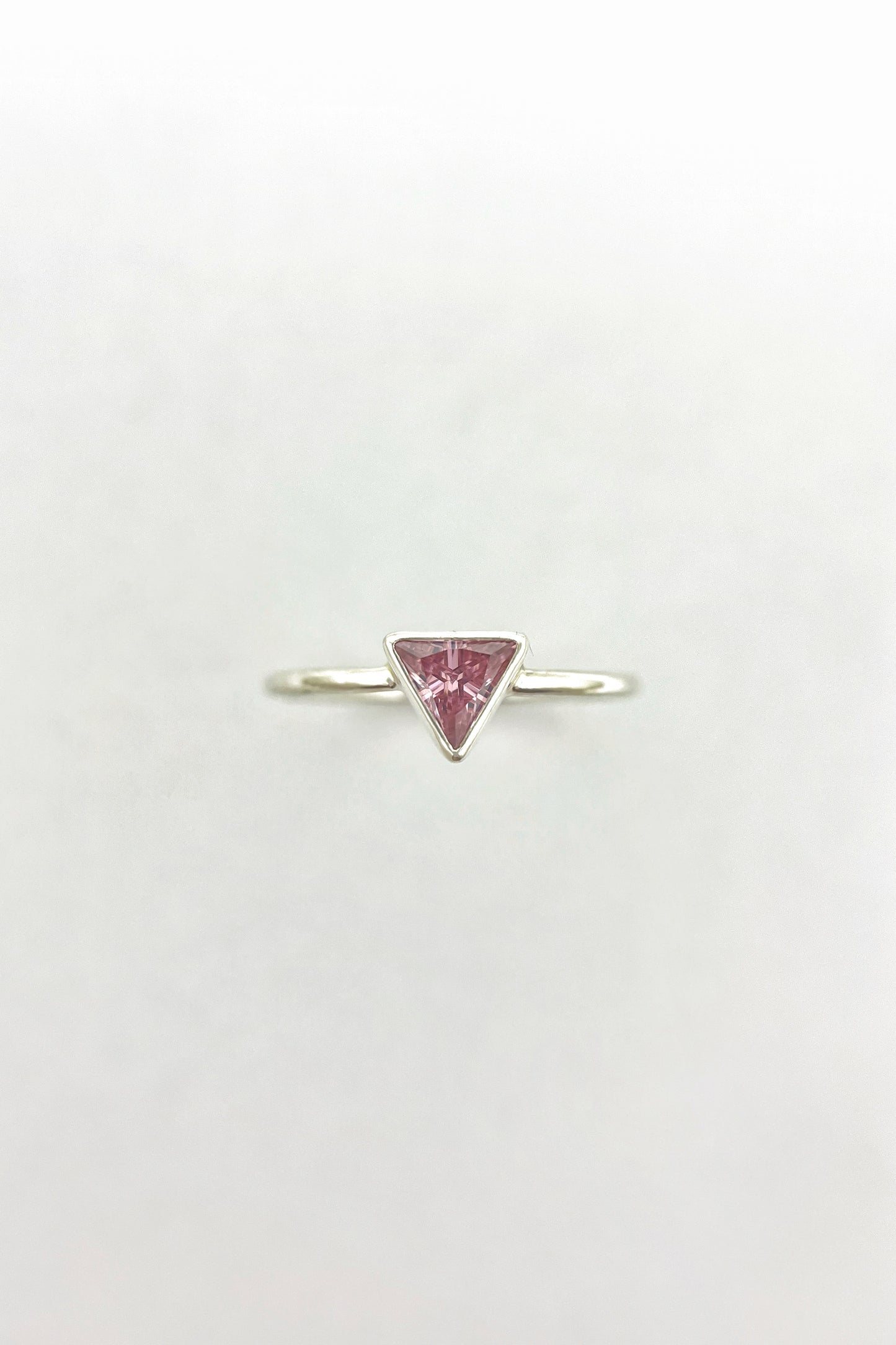 tiny triangle ring / pink cubic zirconia / size 7