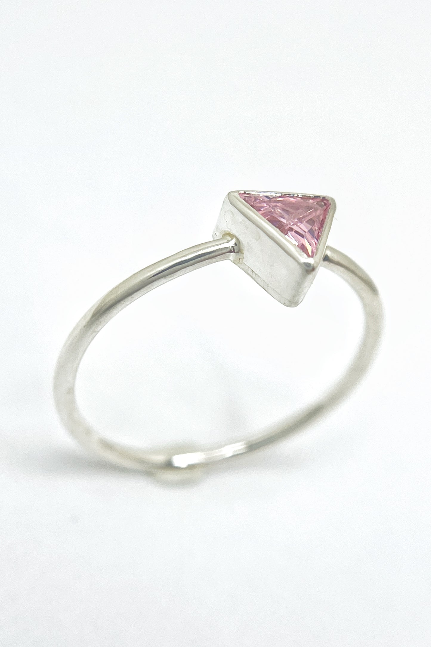 tiny triangle ring / pink cubic zirconia / size 7