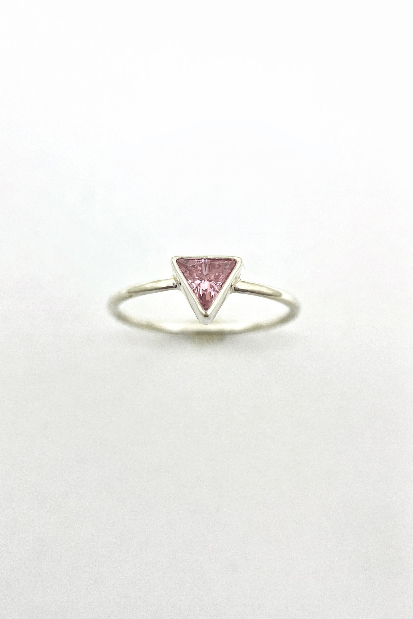 tiny triangle ring / pink cubic zirconia / size 7