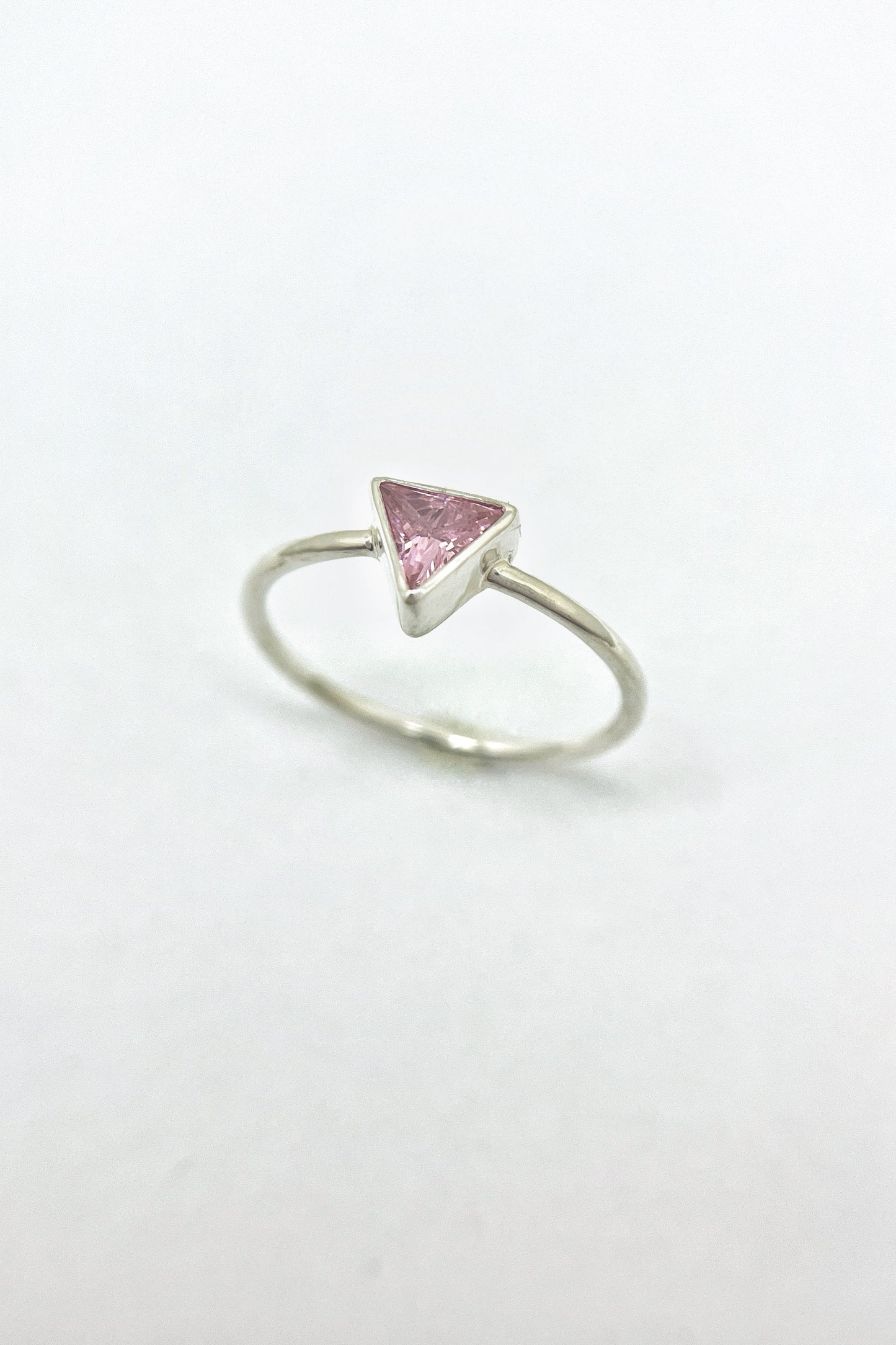 tiny triangle ring / pink cubic zirconia / size 7
