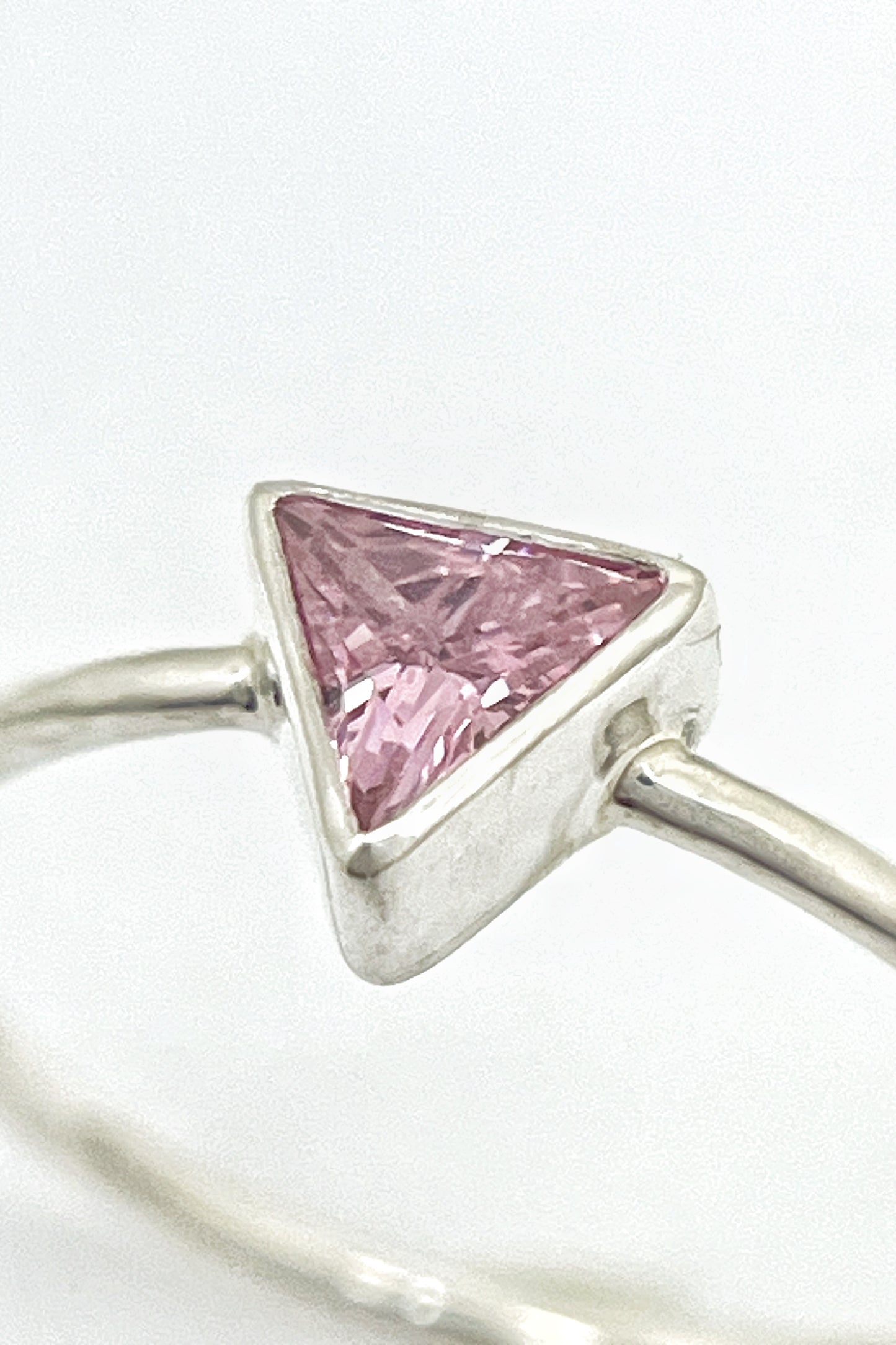tiny triangle ring / pink cubic zirconia / size 7