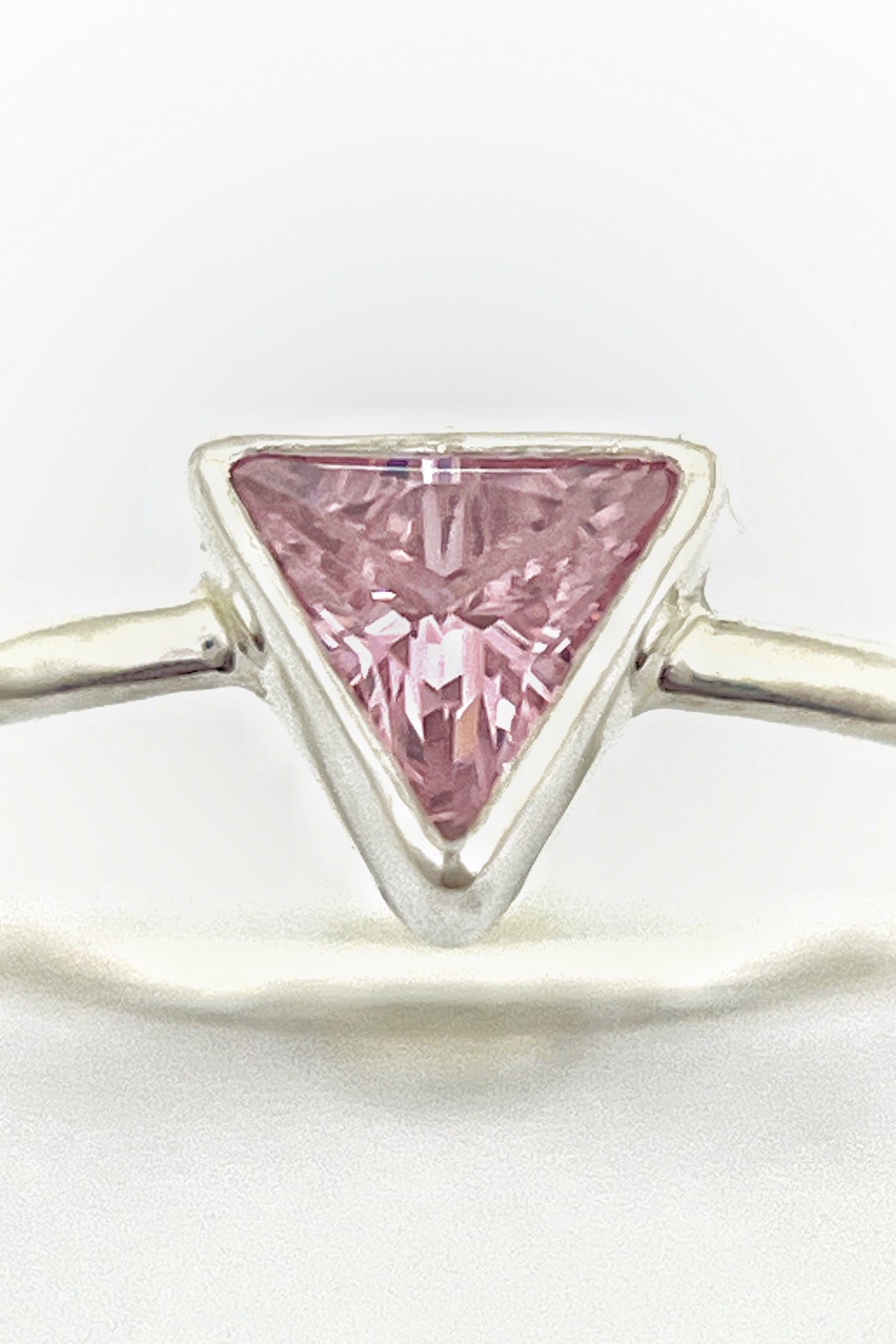 tiny triangle ring / pink cubic zirconia / size 7