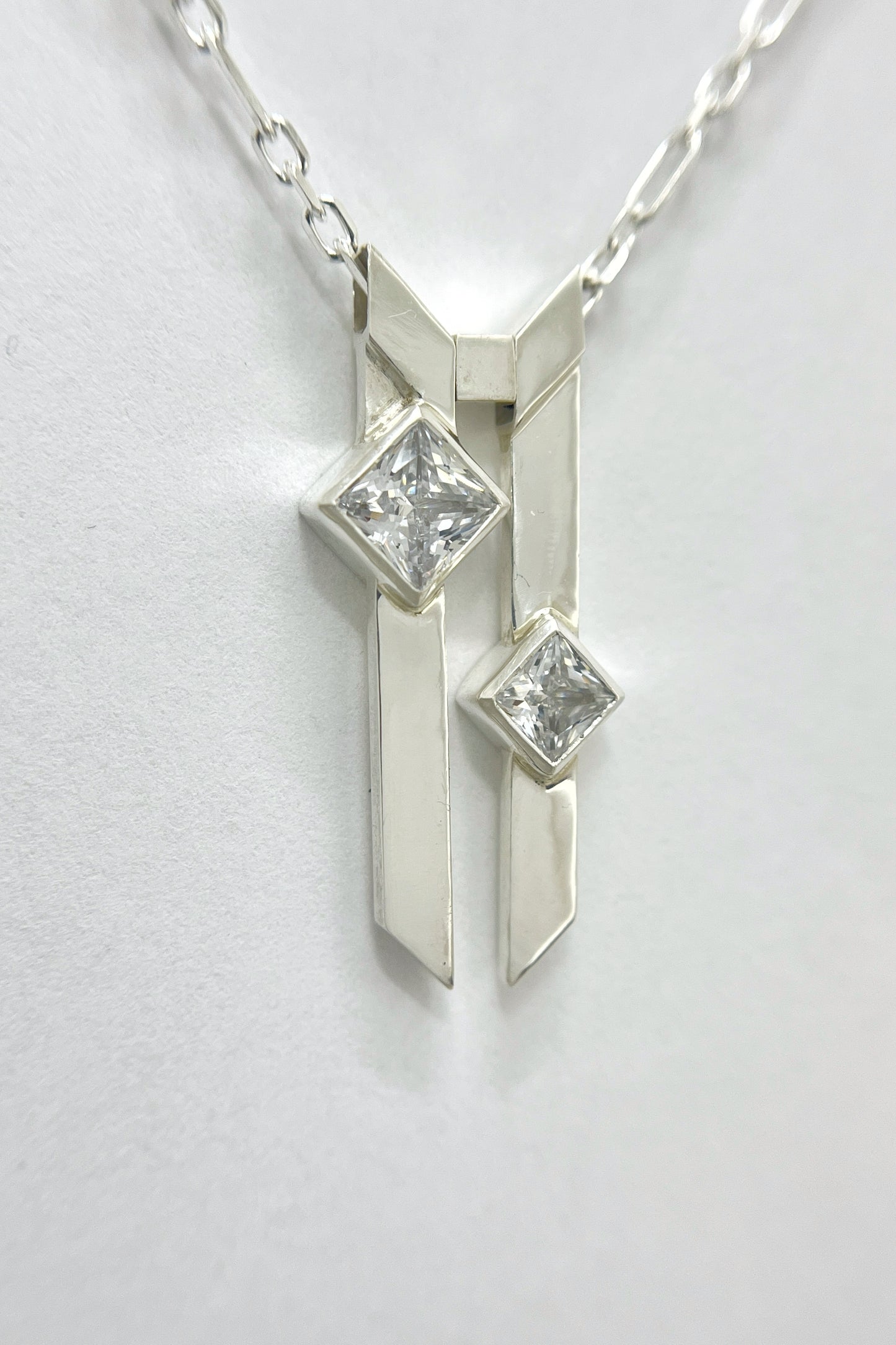 double warp necklace / white cubic zirconia
