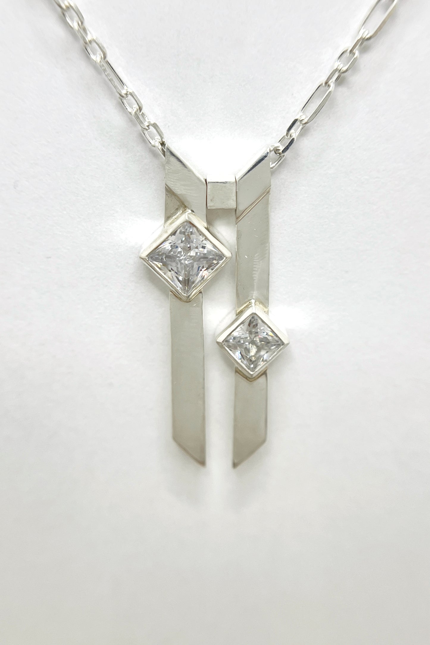 double warp necklace / white cubic zirconia