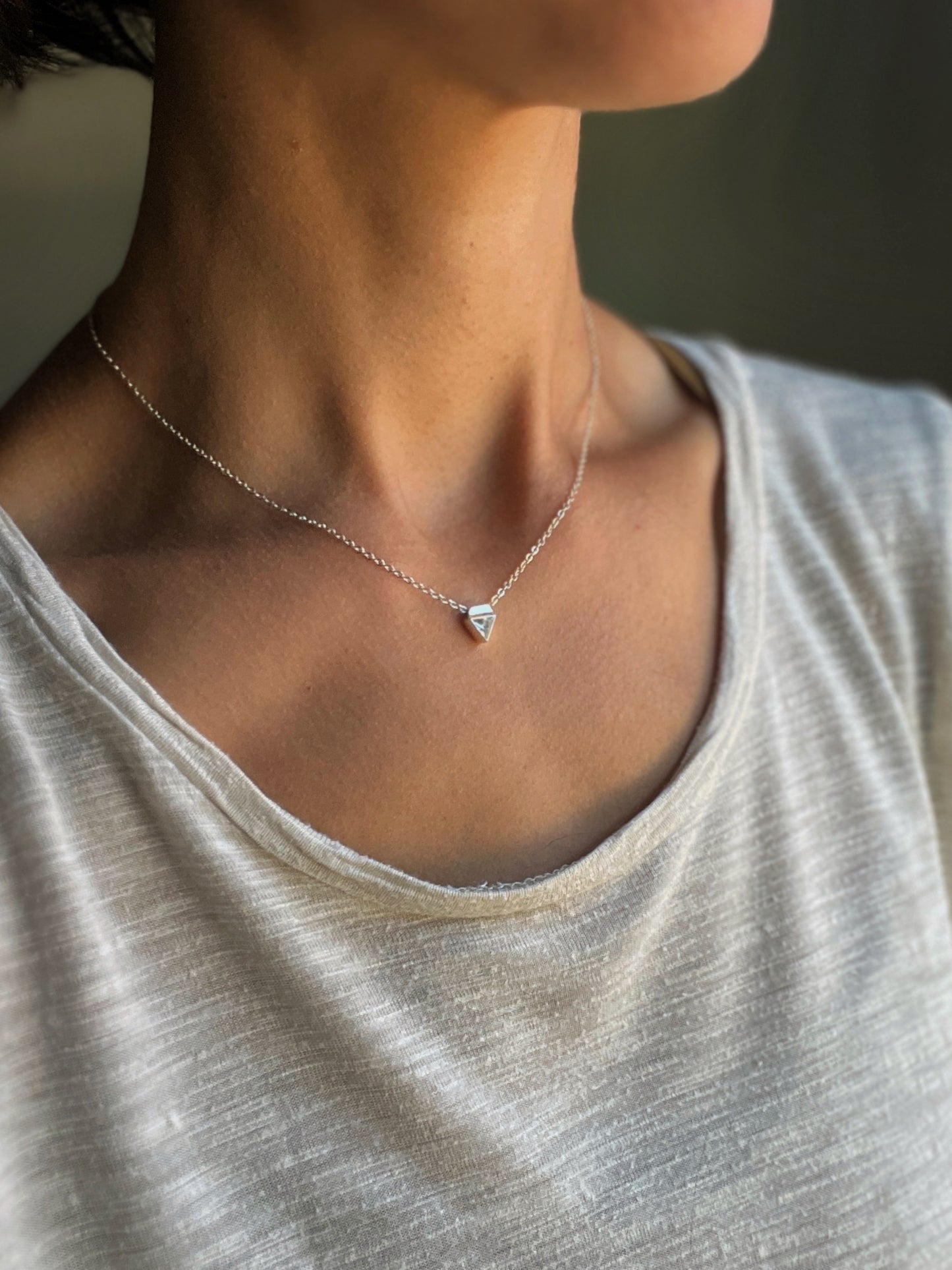 tiny triangle necklace / white cubic zirconia