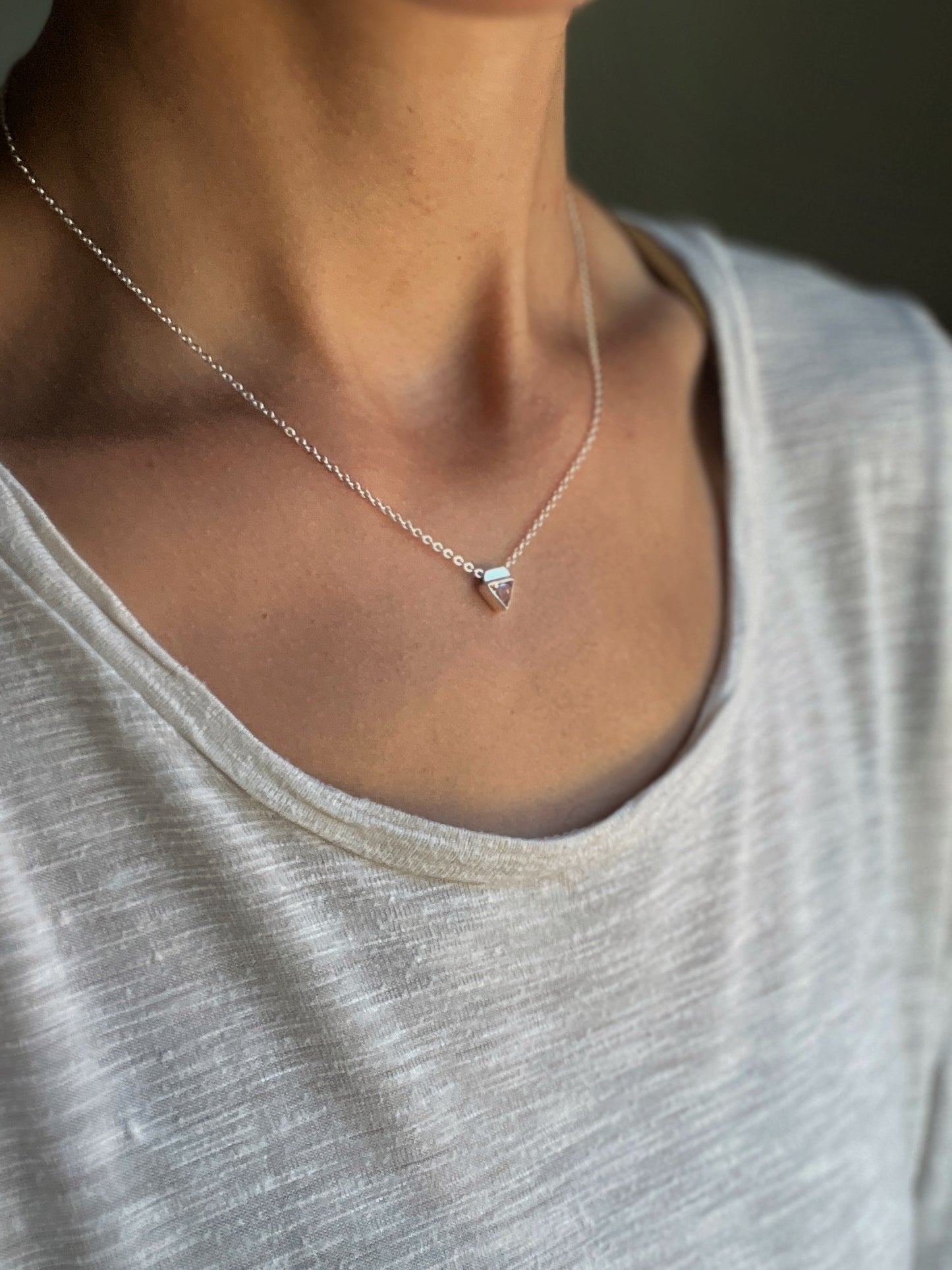 tiny triangle necklace / orange cubic zirconia
