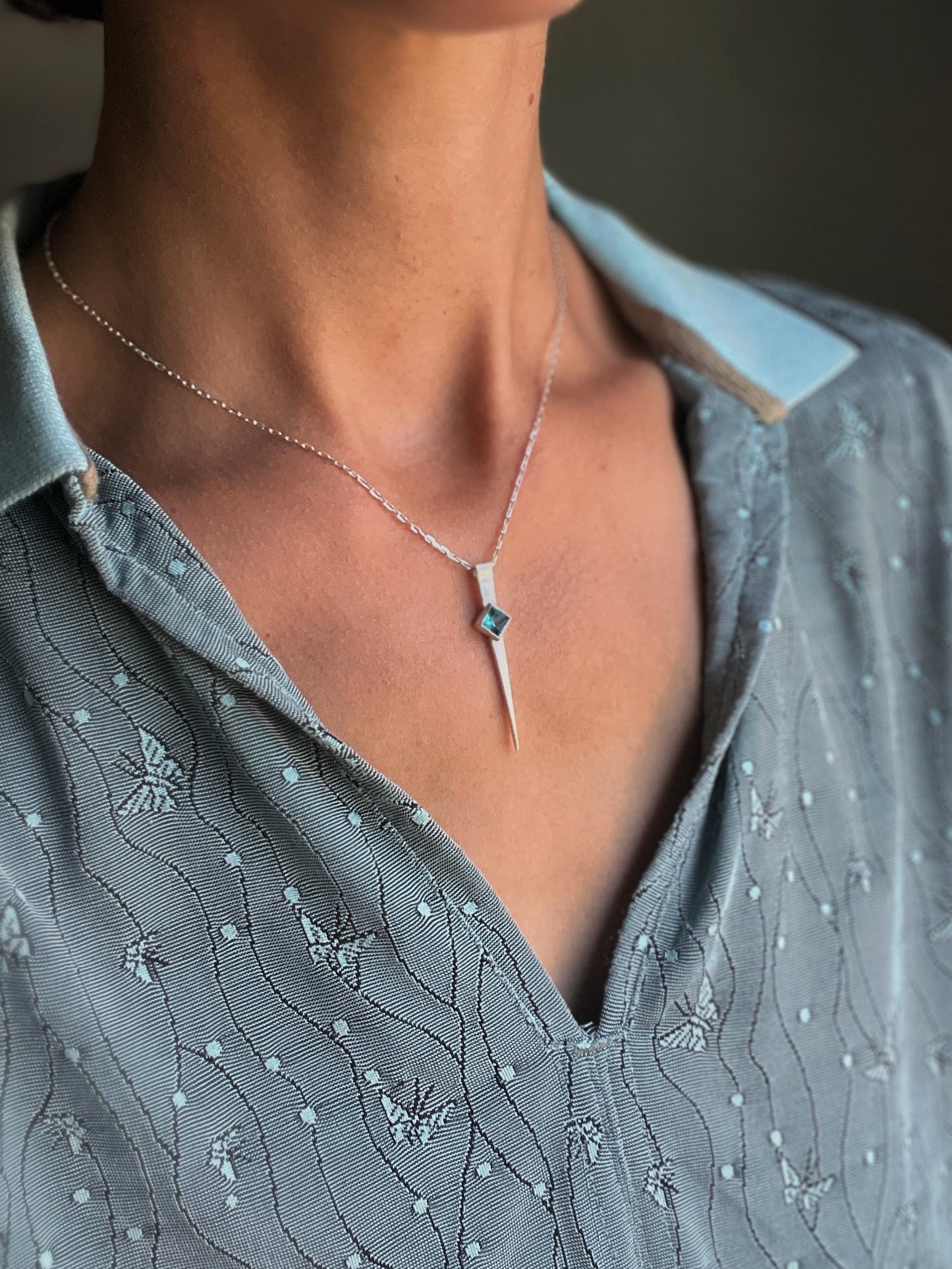 long spike necklace / london blue topaz