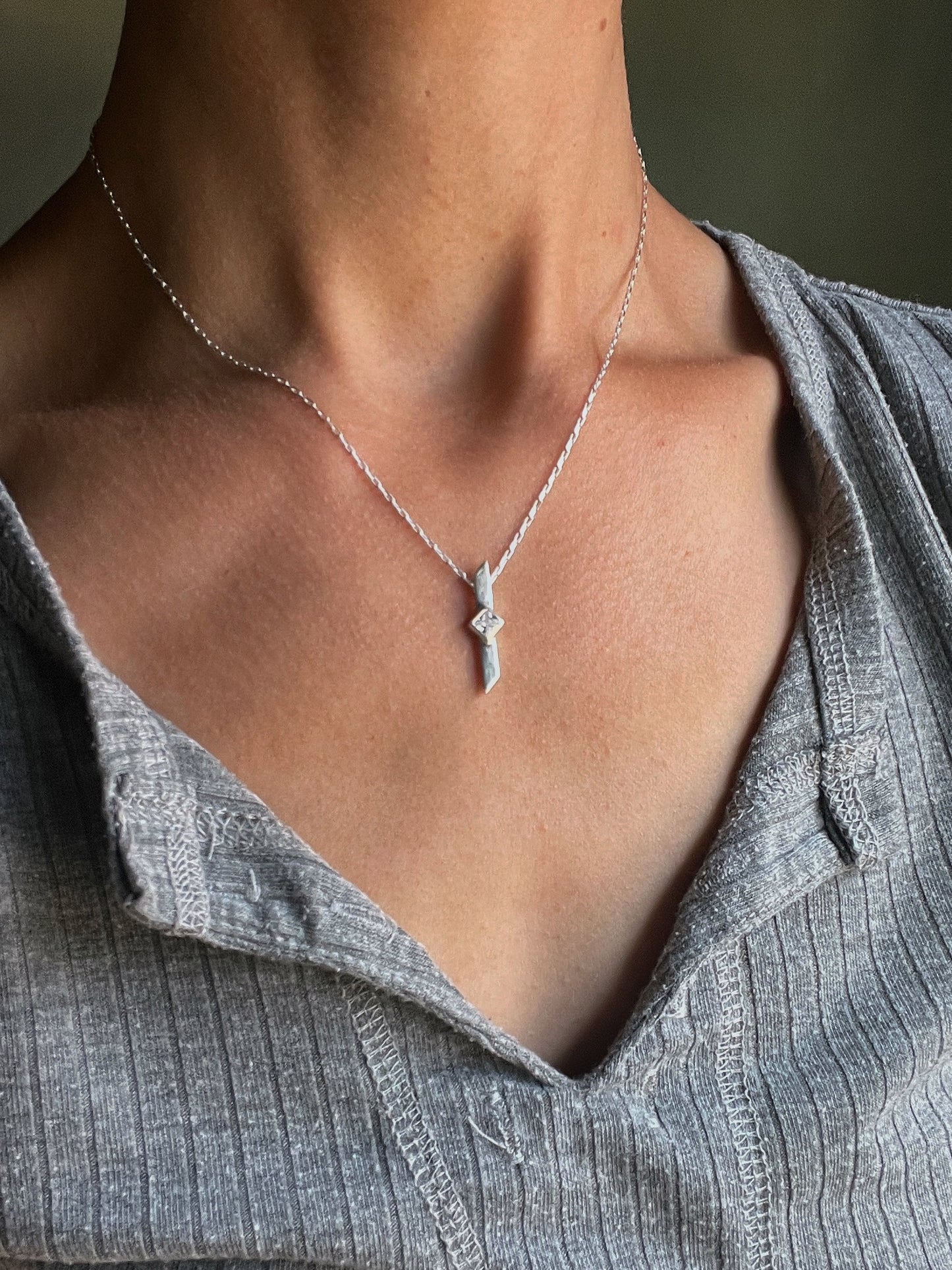 warp necklace / white cubic zirconia