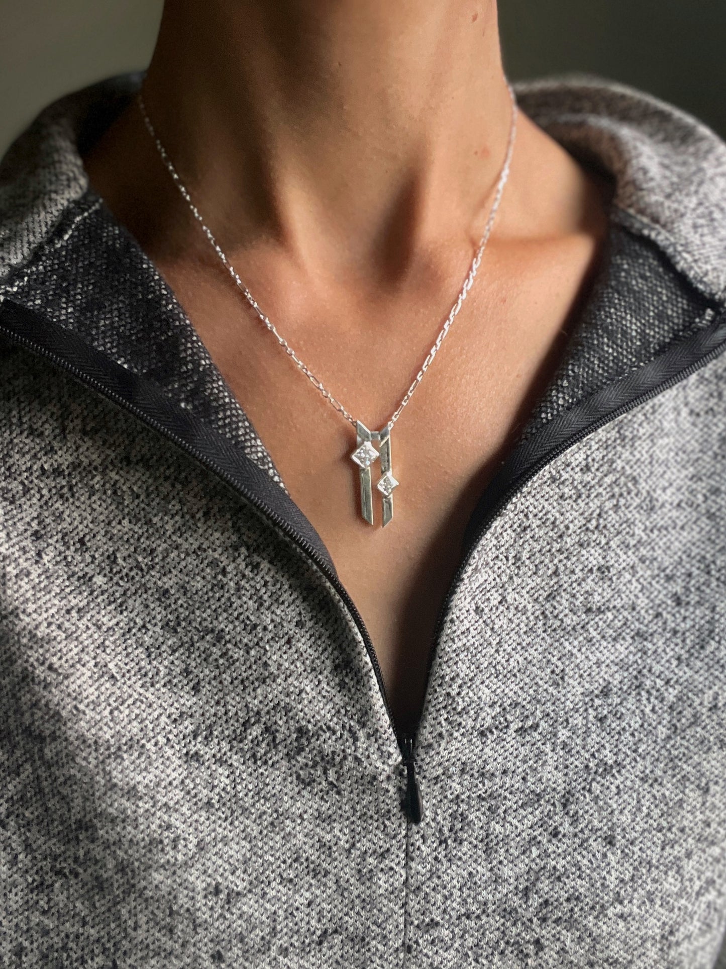 double warp necklace / white cubic zirconia
