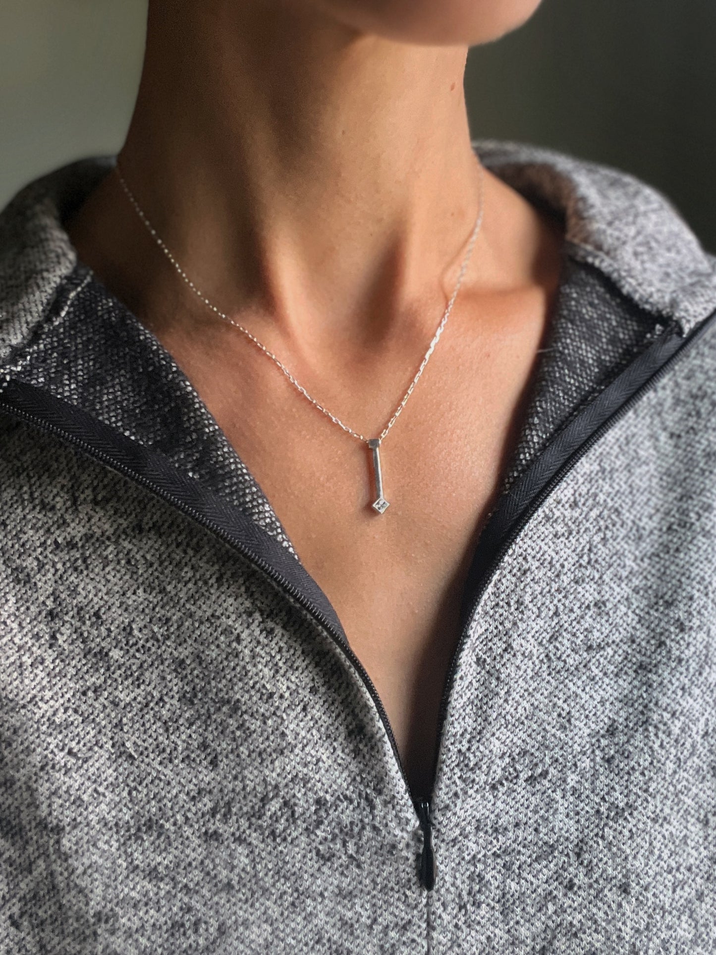 tiny droplet necklace / white cubic zirconia