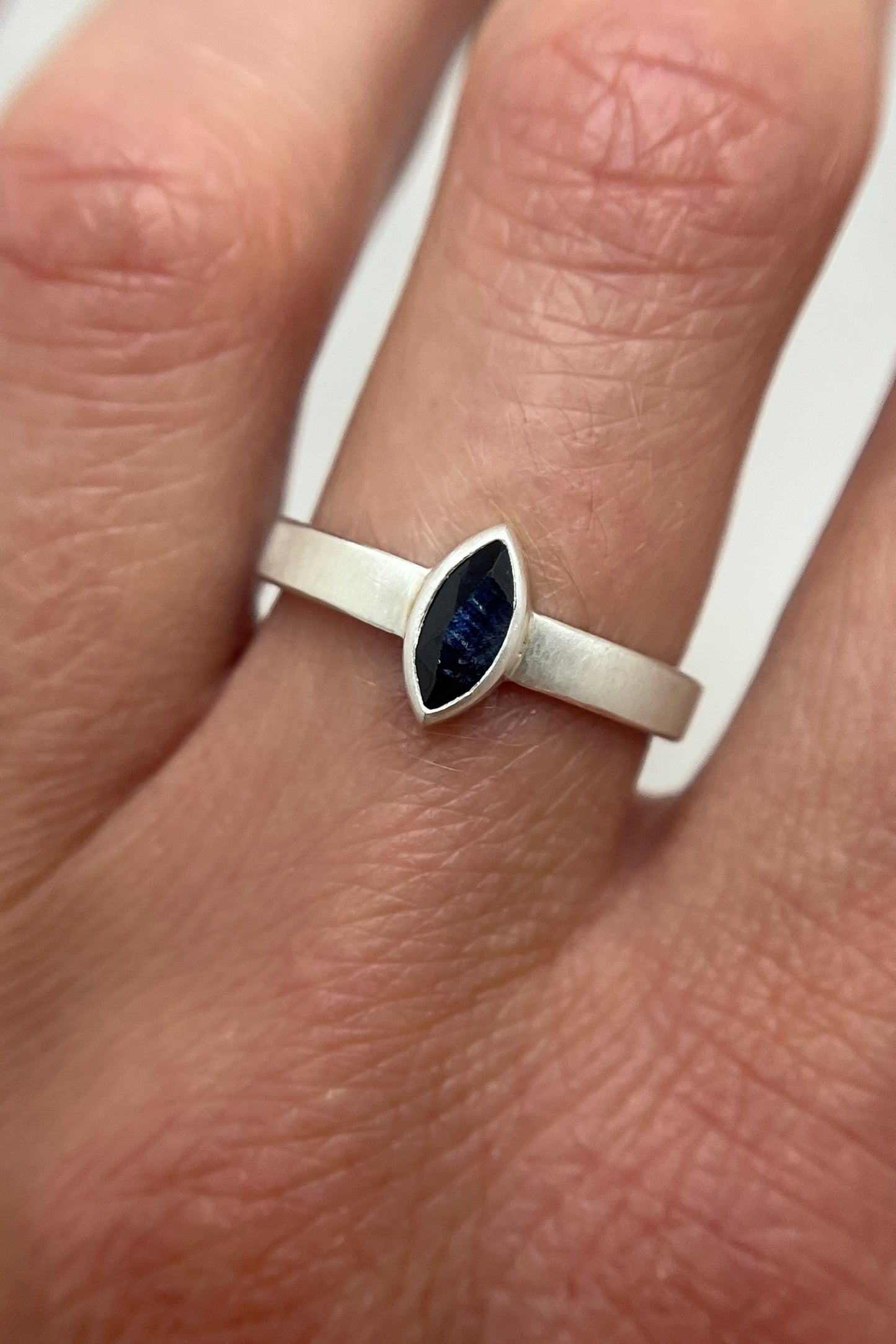 satin marquise ring / sapphire / size 6.5