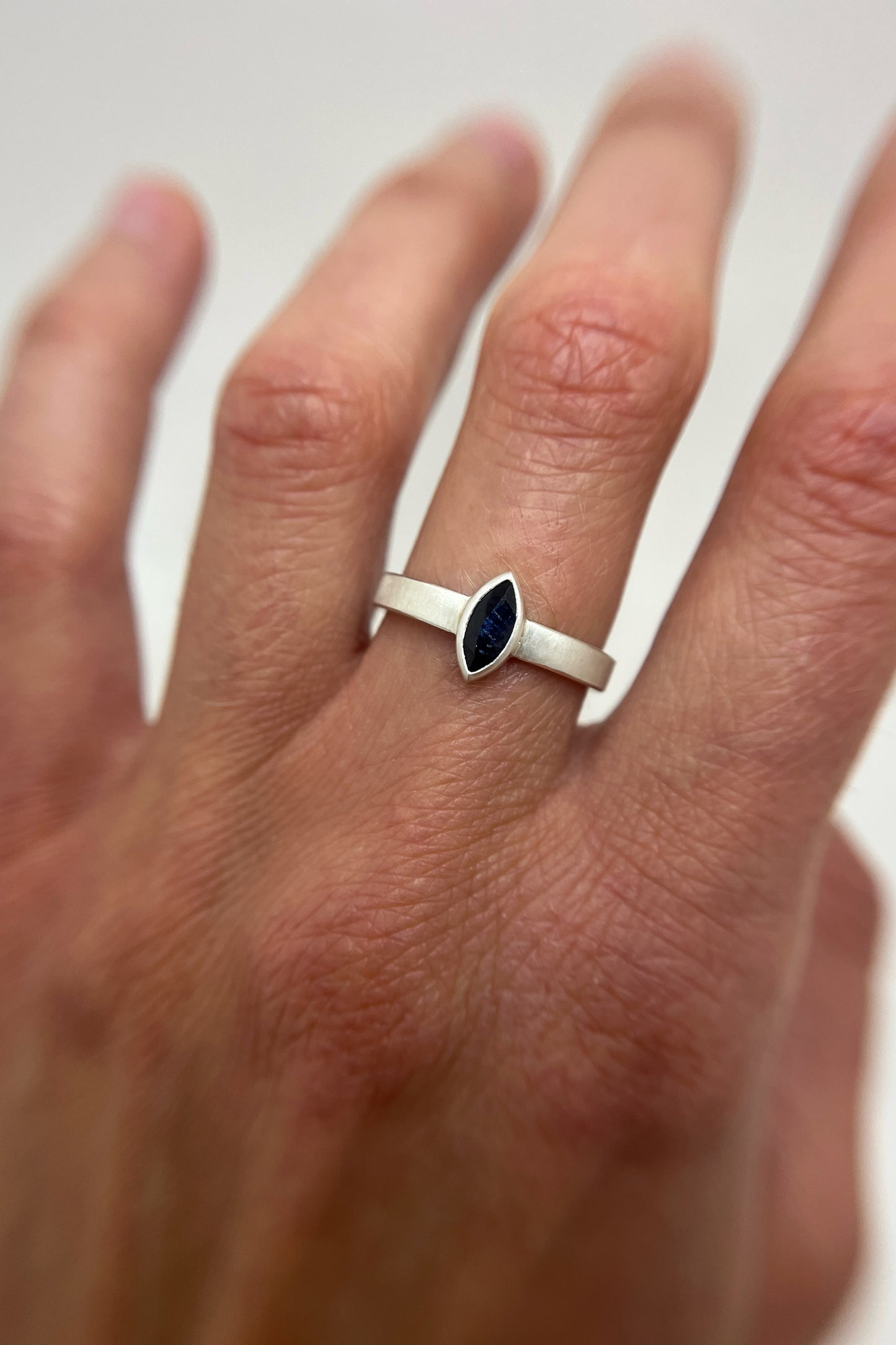 satin marquise ring / sapphire / size 6.5