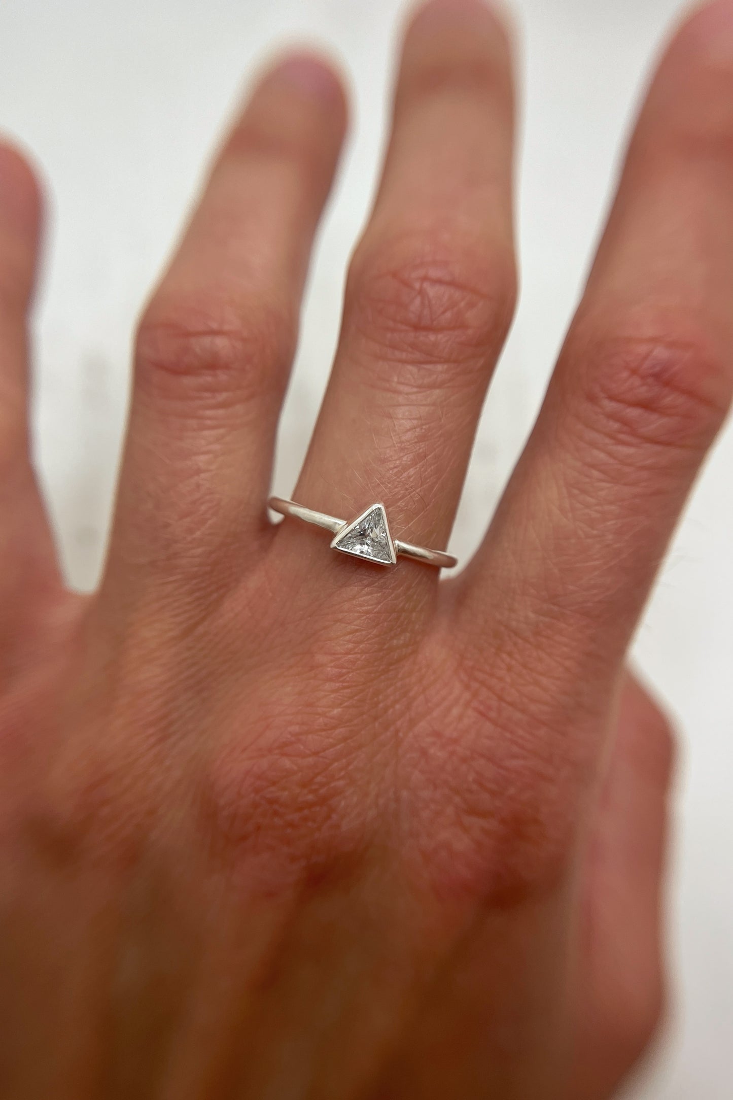 tiny triangle ring / white cubic zirconia / size 7.5