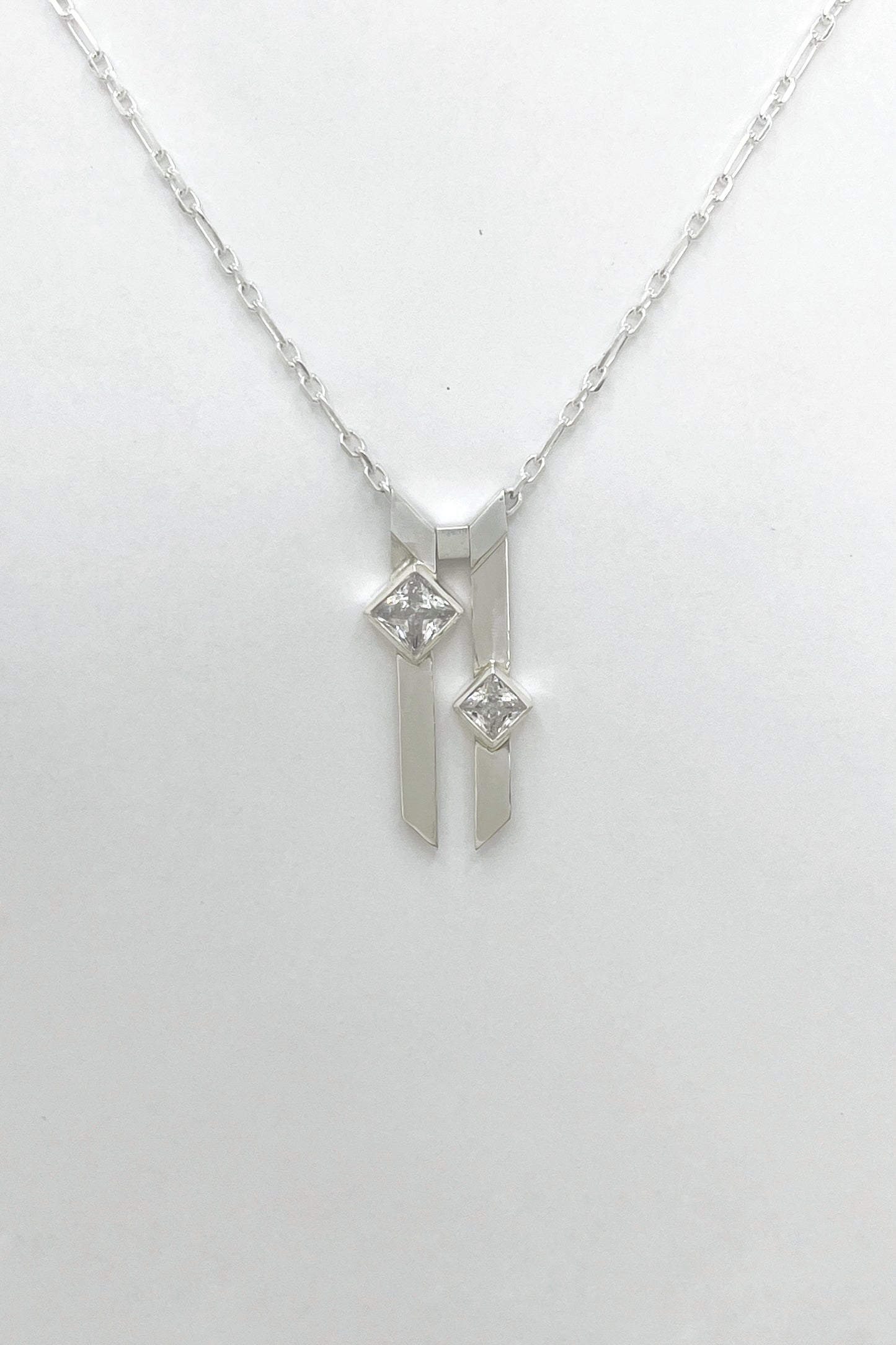 double warp necklace / white cubic zirconia