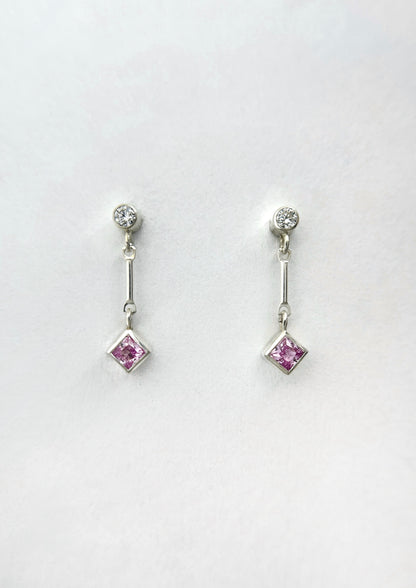 tiny dangle stud earrings / pink sapphire