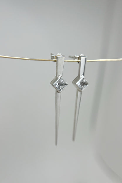 long spike earrings / white sapphire