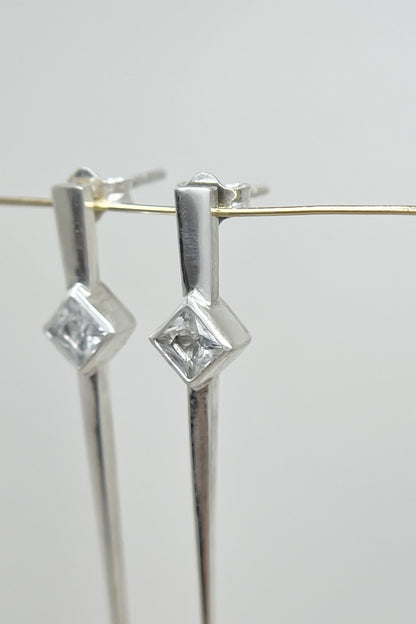 long spike earrings / white sapphire