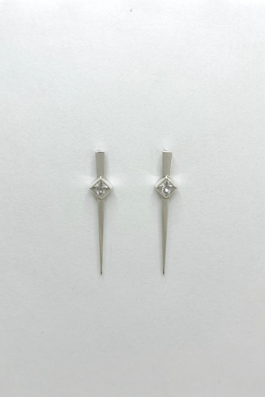 long spike earrings / white sapphire