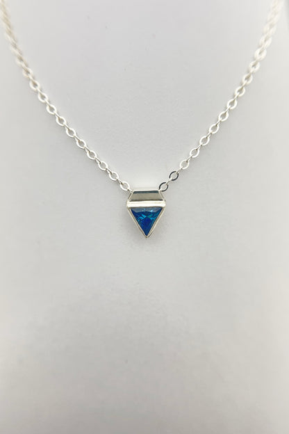 tiny triangle necklace / blue cubic zirconia
