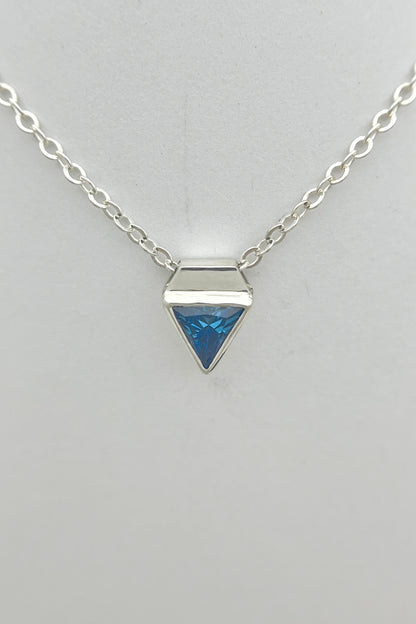 tiny triangle necklace / blue cubic zirconia