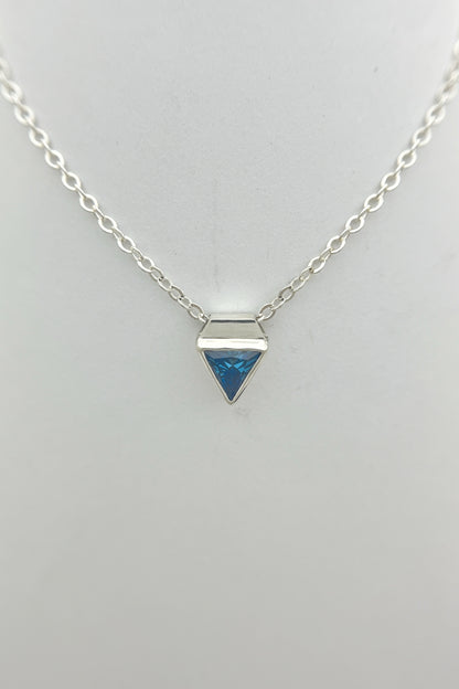 tiny triangle necklace / blue cubic zirconia
