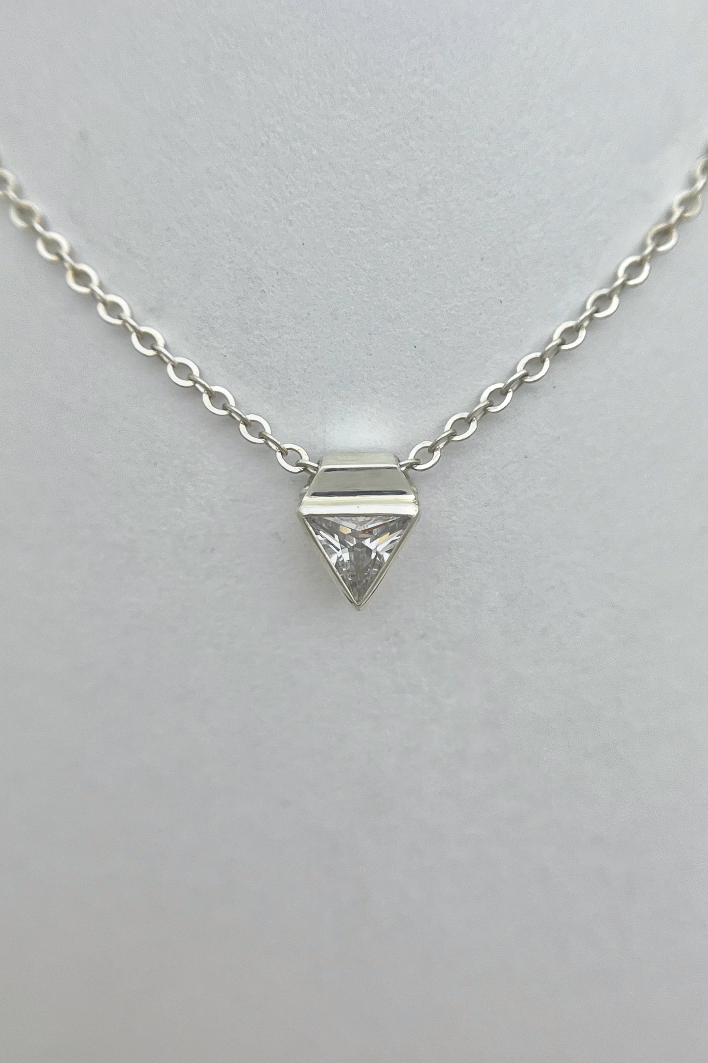 tiny triangle necklace / white cubic zirconia