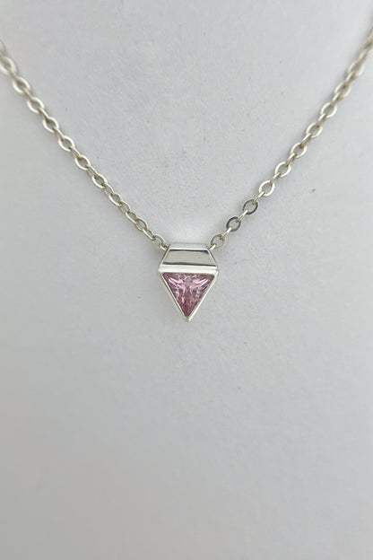tiny triangle necklace / pink cubic zirconia