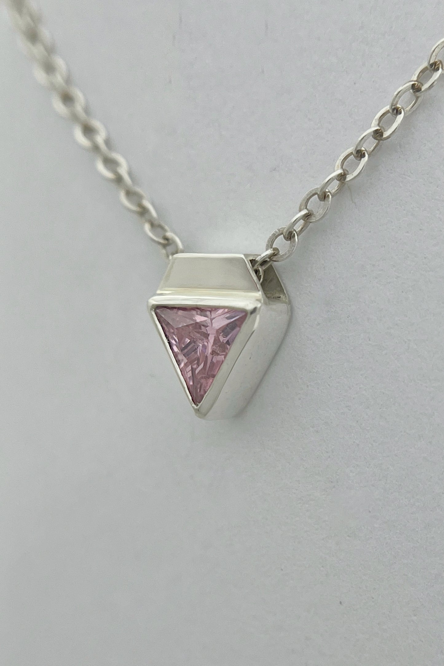 tiny triangle necklace / pink cubic zirconia