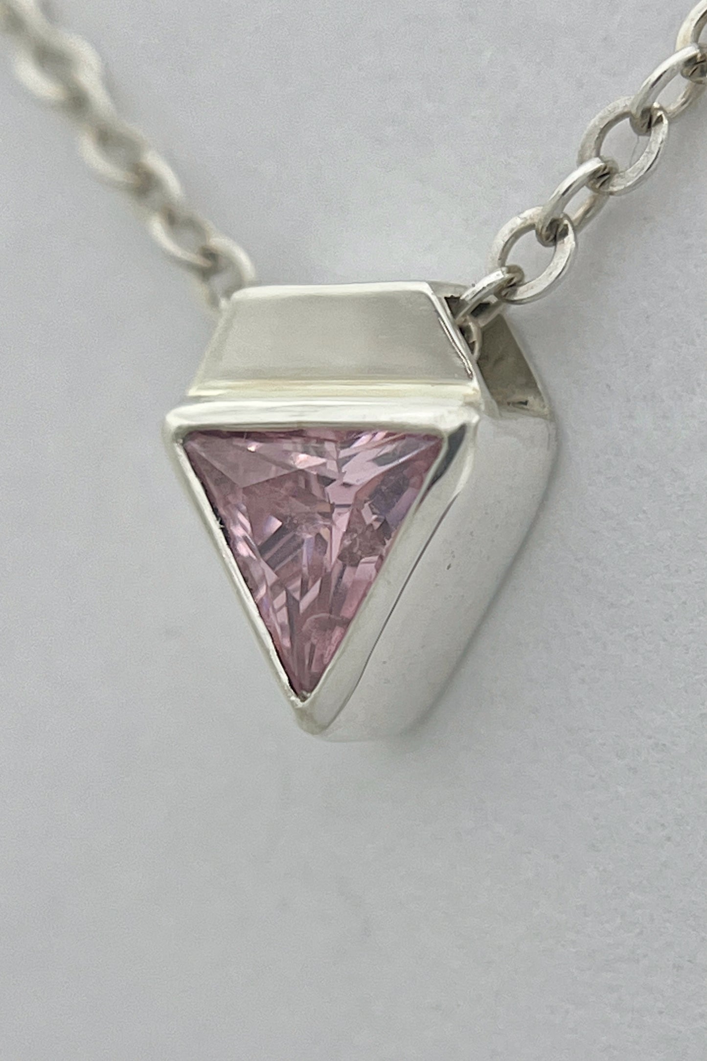 tiny triangle necklace / pink cubic zirconia