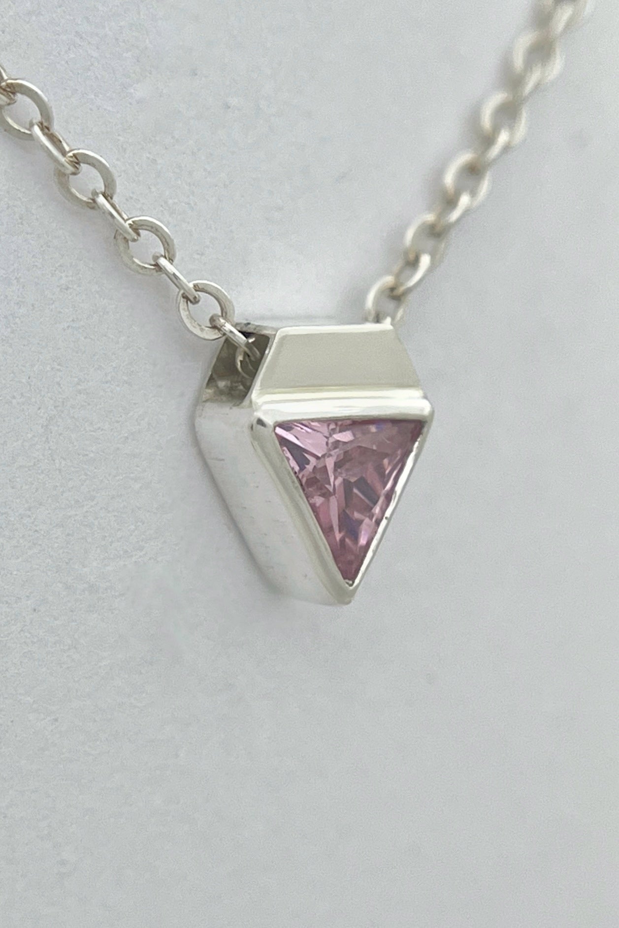 tiny triangle necklace / pink cubic zirconia