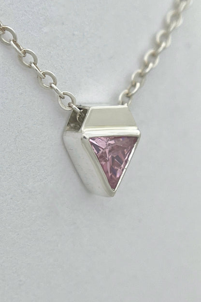 tiny triangle necklace / pink cubic zirconia