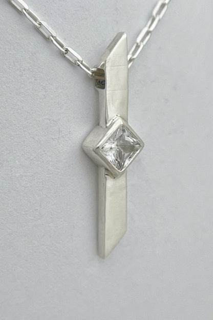 warp necklace / white cubic zirconia