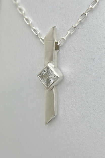 warp necklace / white cubic zirconia
