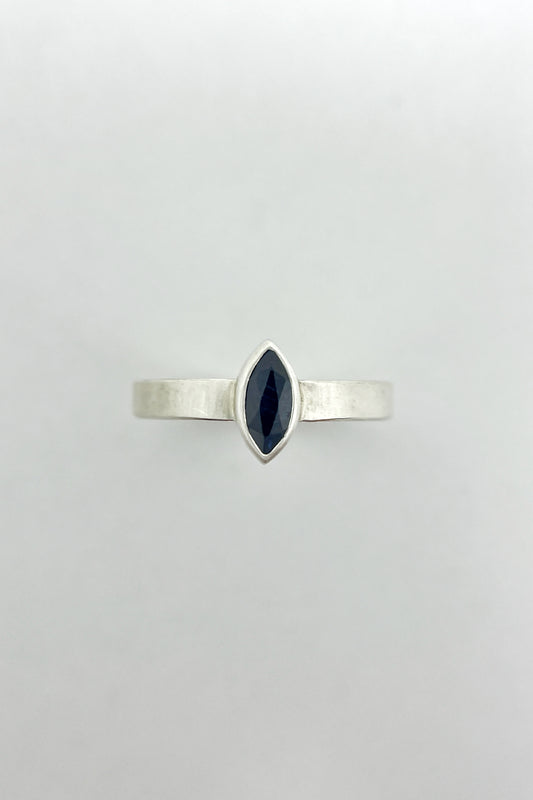 satin marquise ring / sapphire / size 6.5
