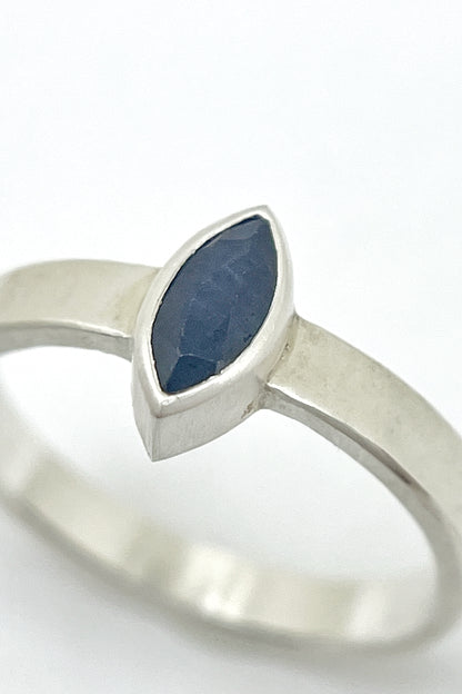 satin marquise ring / sapphire / size 6.5
