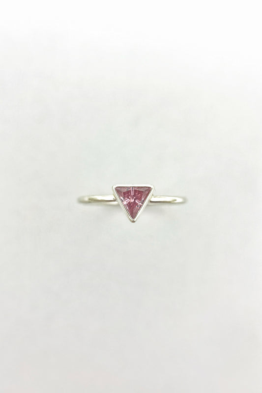 tiny triangle ring / pink cubic zirconia / size 7