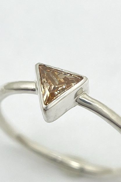tiny triangle ring / orange cubic zirconia / size 8