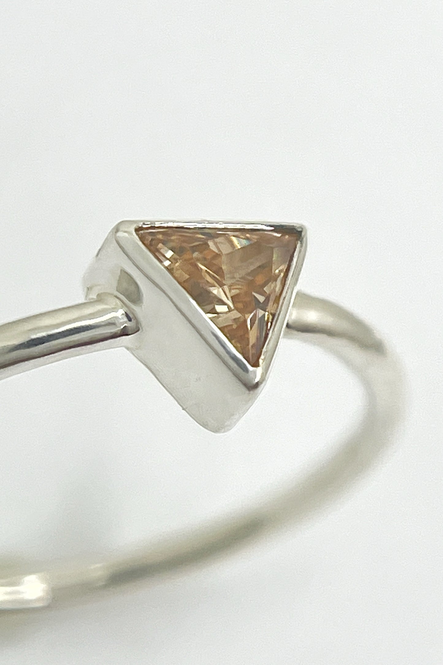 tiny triangle ring / orange cubic zirconia / size 8