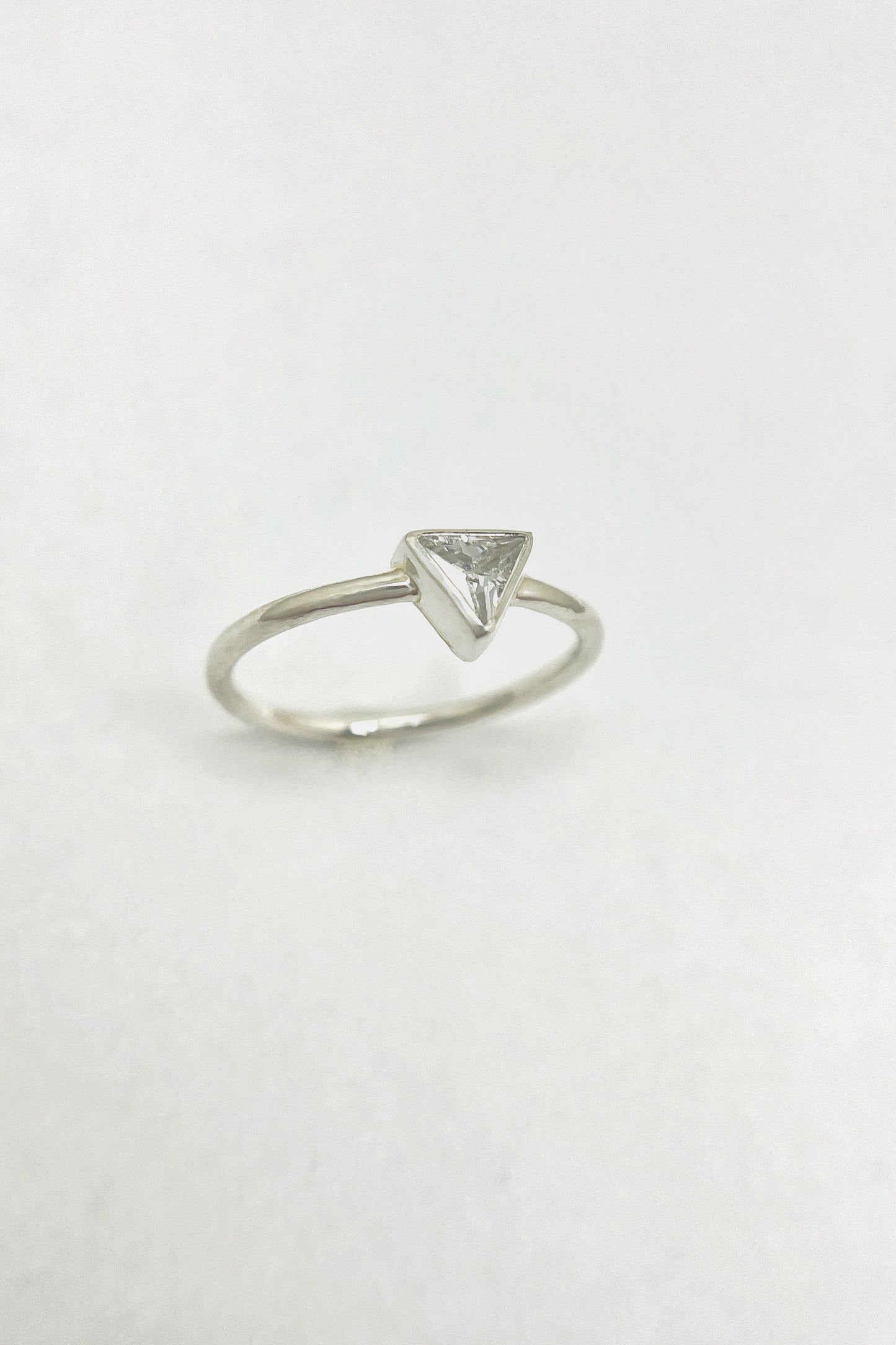 tiny triangle ring / white cubic zirconia / size 7.5