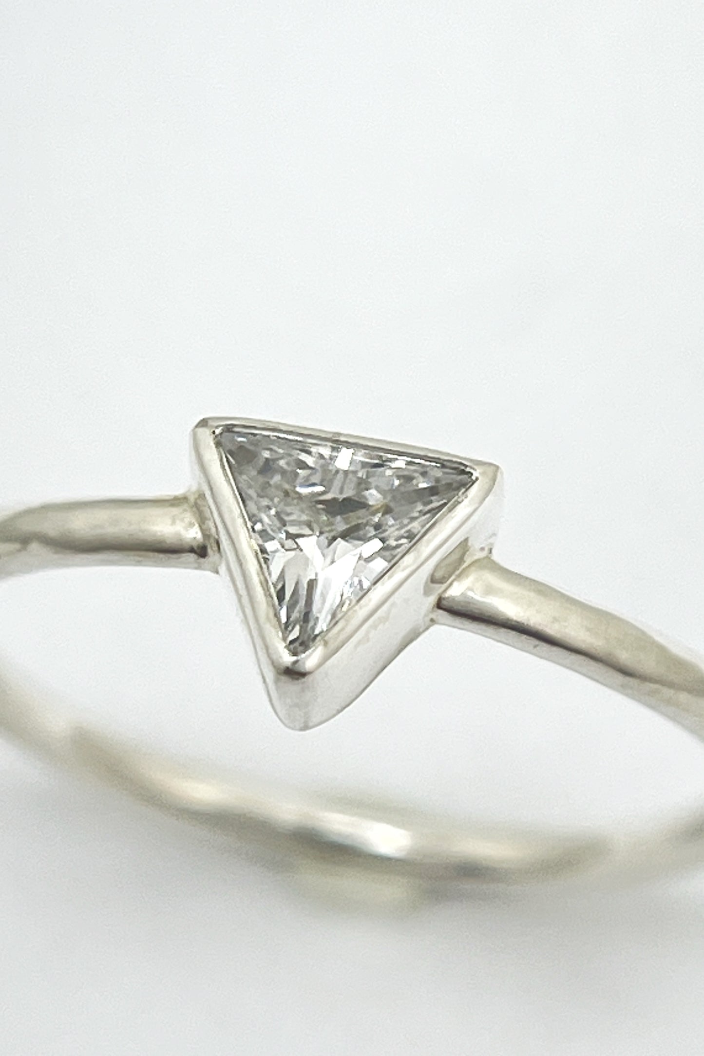 tiny triangle ring / white cubic zirconia / size 7.5