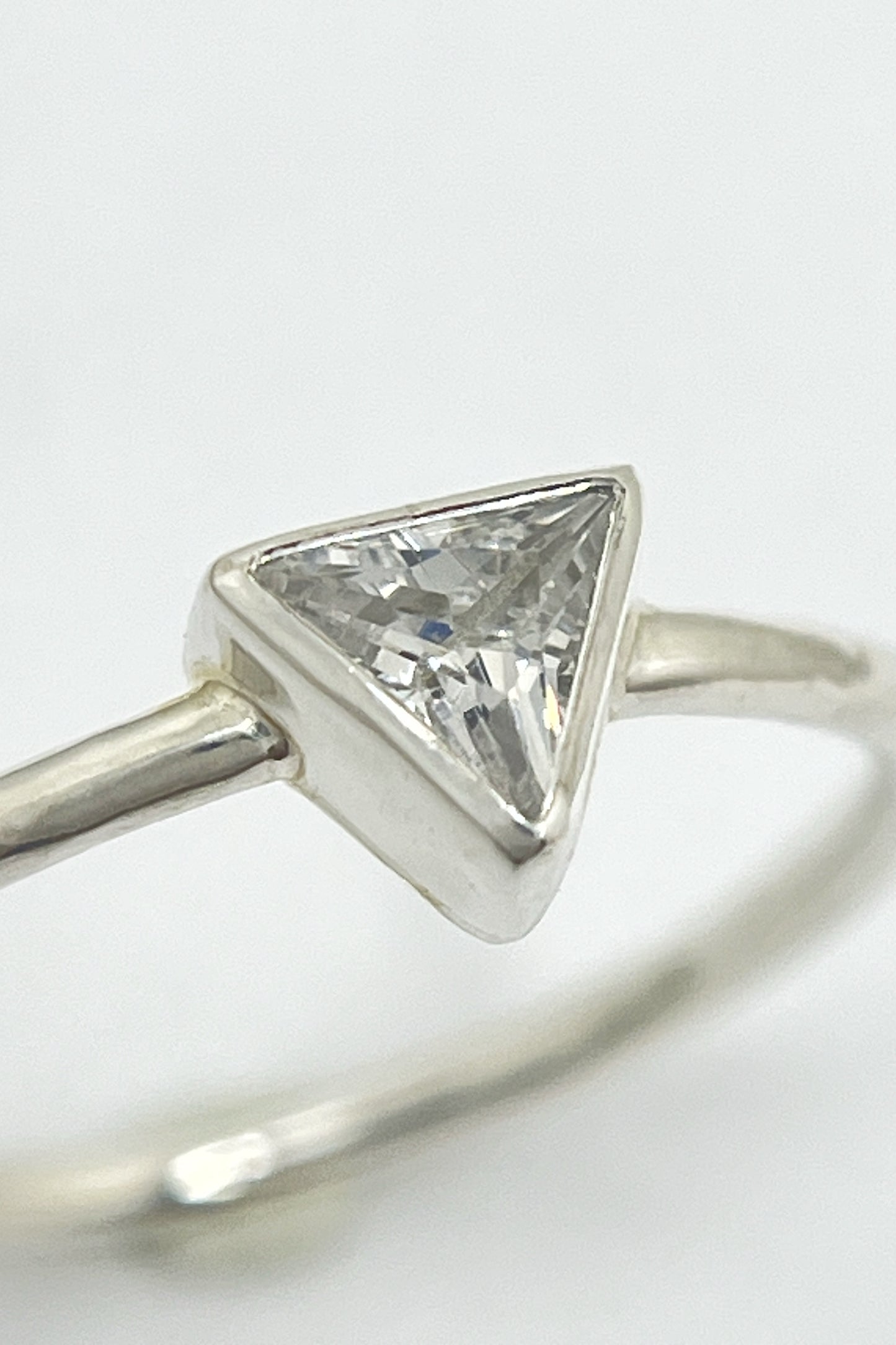 tiny triangle ring / white cubic zirconia / size 7.5
