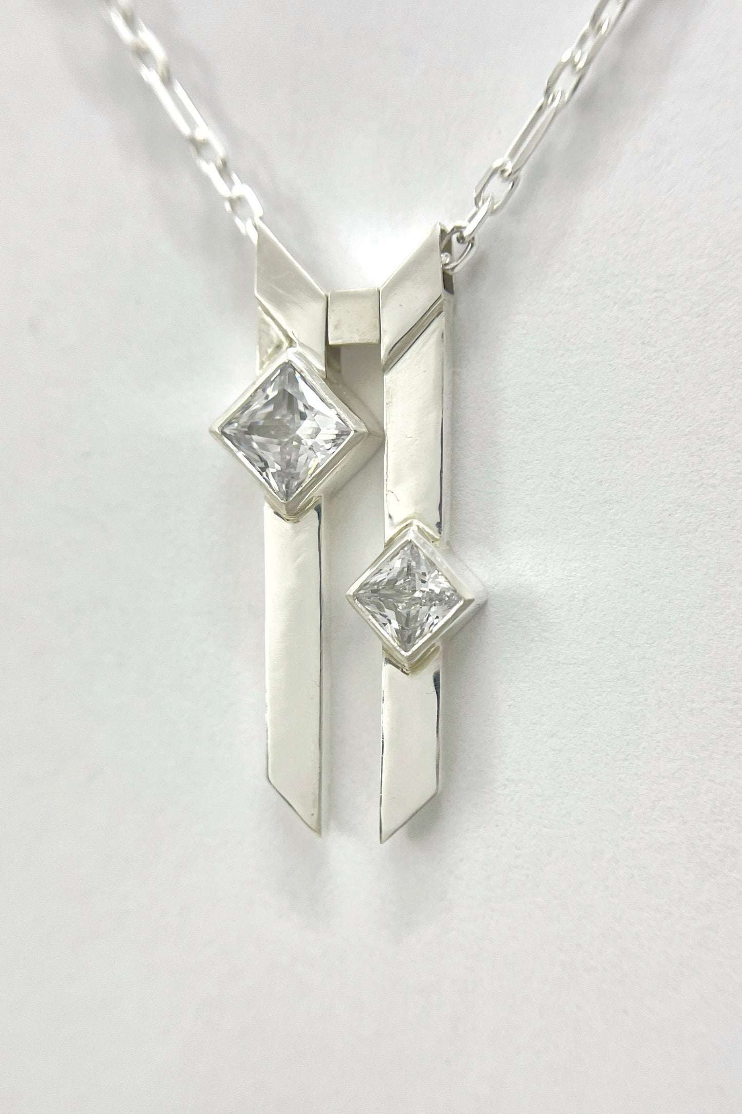 double warp necklace / white cubic zirconia