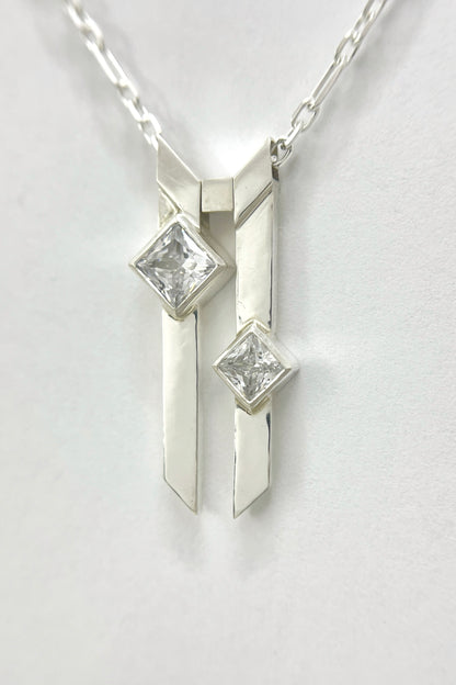 double warp necklace / white cubic zirconia