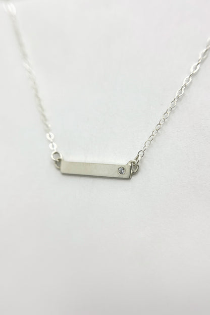 bar necklace / white cubic zirconia