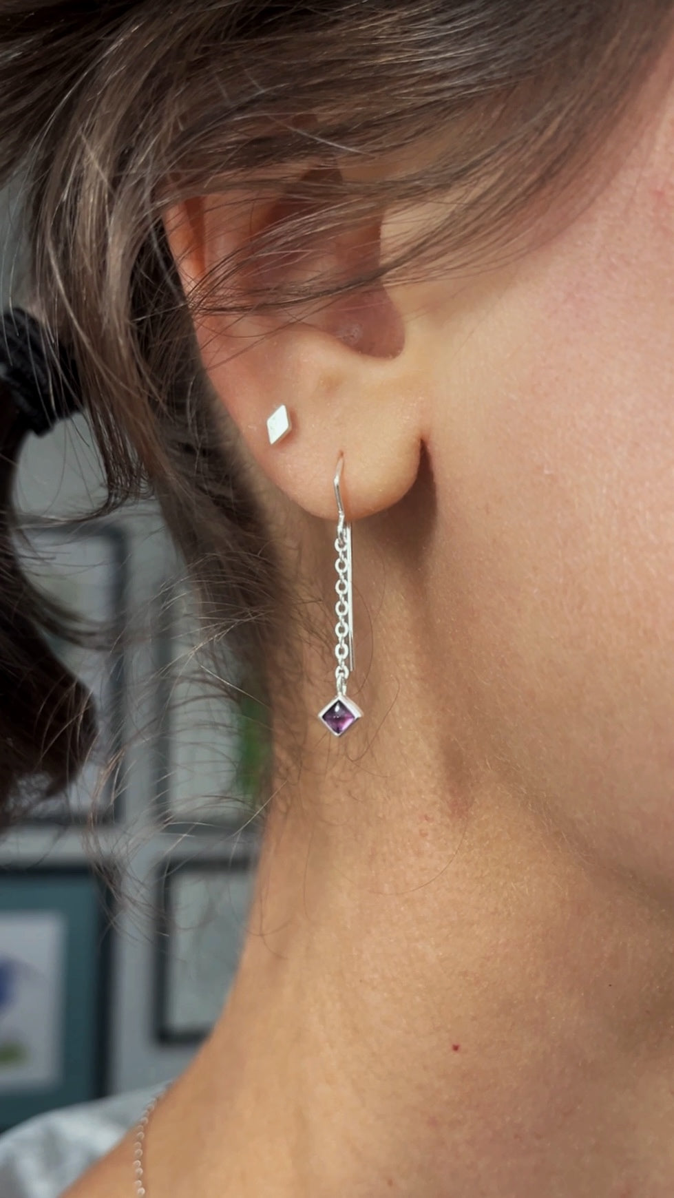 sugarloaf dangle earrings / garnet & amethyst